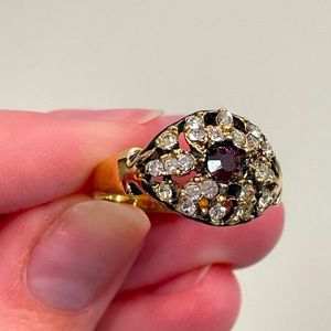 DAC 14K GOLD Electroplated Purple Rhinestone Gifting Streetwear Holiday Ring